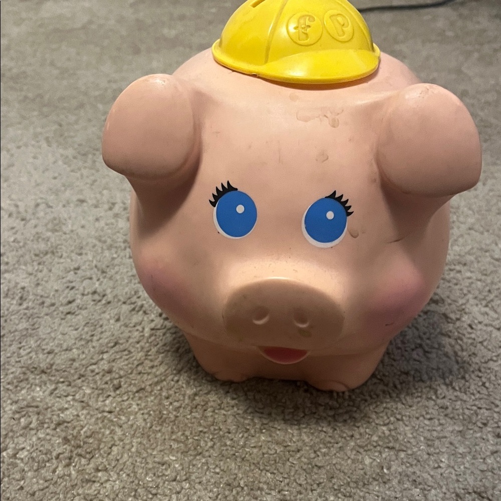 Pink Piggy Bank Toy with Yellow Hat